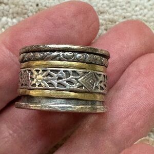 Silpada Isabella Floral SpinnerTwirl Ring Sterling Silver Brass Wide Band Size 8